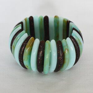 Bakelite Stretch Bracelet Made Of Marbled & Stardust Button Pieces